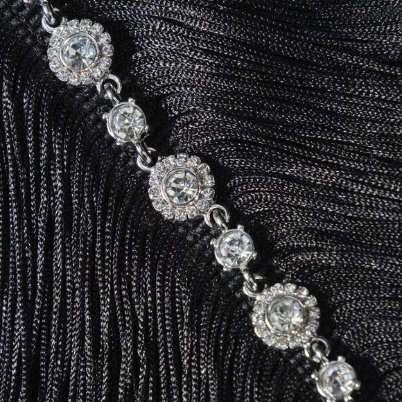 LUXE Rhinestone Fringe Bandage Gown - Black Halter Neck & Sparkle Evening Dress - Picture 8 of 11